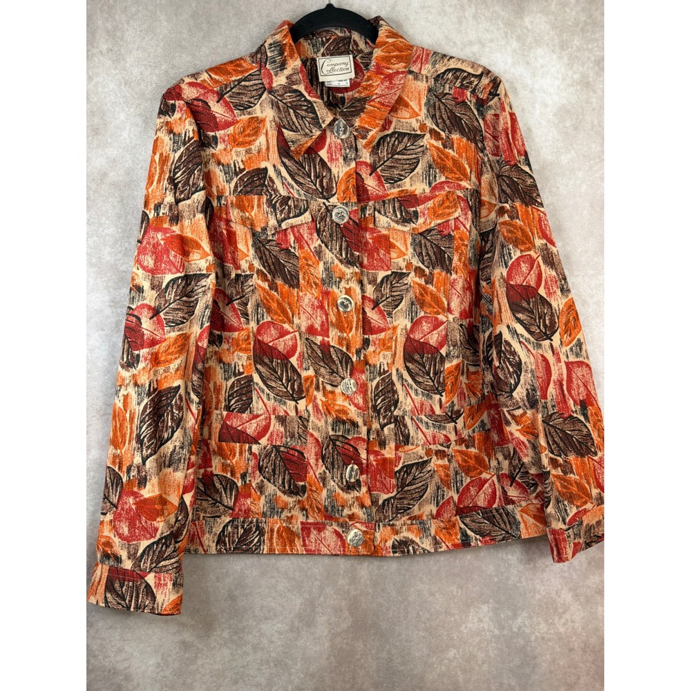 VTG NWOT Company Collection Jacket Women‎ Sz 16 Orange Leaf Print Button Front